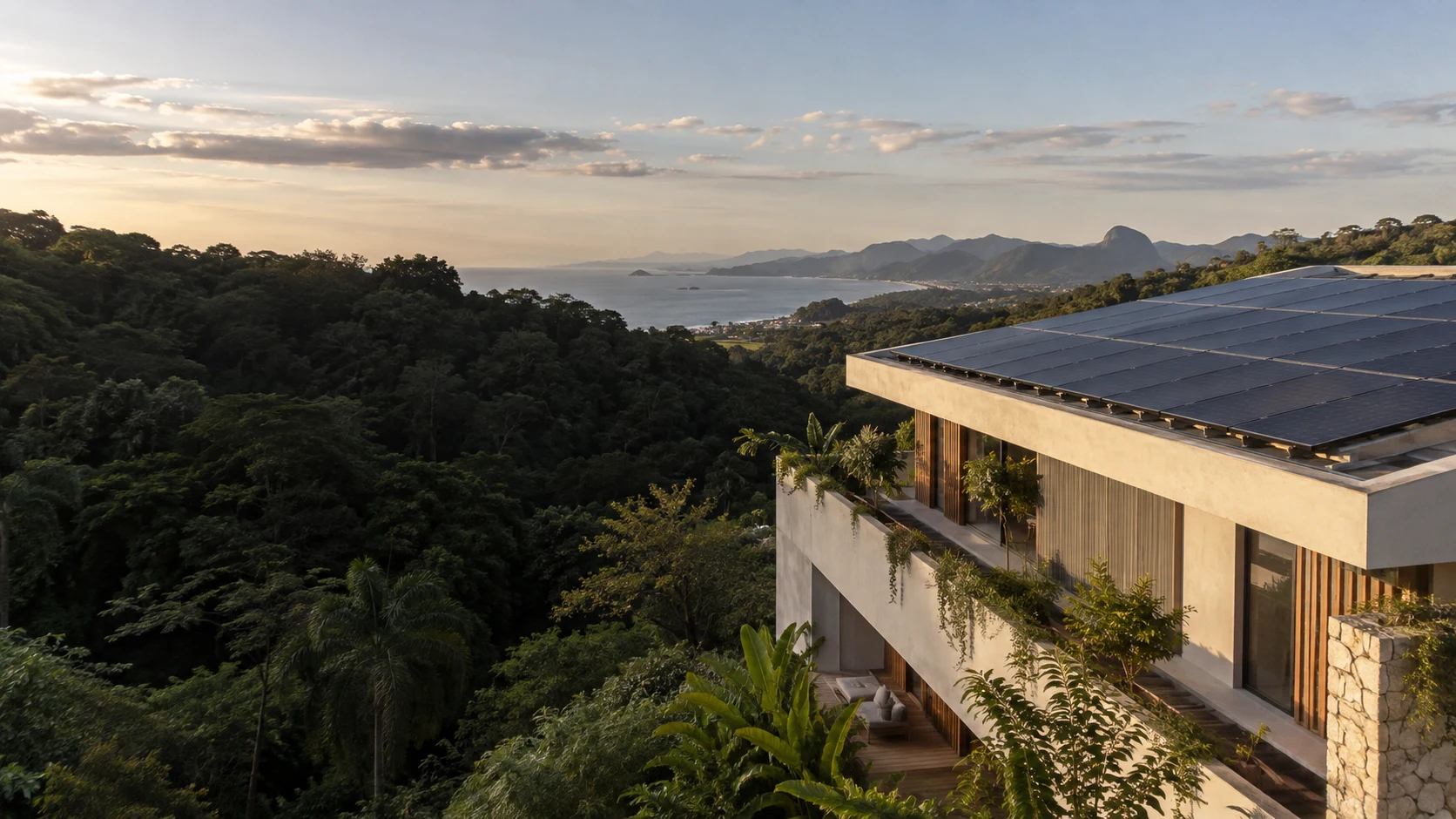 Arquitetura residencial brasileira integrada à energia solar e à paisagem verde